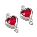 Rode hartvormige kristallen connector in zilveren zetting met dubbele lussen voor DIY - Zilveren Basis-Rood