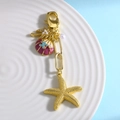Golden starfish and purple shell keychain with pearl accents and lobster clasp - Dark Purple