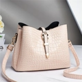 Elegant beige crocodile pattern tote bag with polished gold hardware and top handle - Khaki