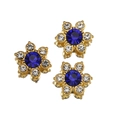 Deep blue flower rhinestone stud earring with a gold base and white crystal petals - Blue Rhinestone