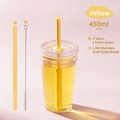 Bright yellow 450ml Tritan straw cup with reusable straw and cleaning brush set - 450ml / Yellow