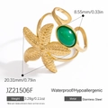 18K gold plated stainless steel starfish ring with green stone, waterproof and durable - JZ21506F-Starfish with Emerald Green