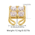 Detail view of gold square ring with zircon stones including size and weight measurements - Adjustable Open / Four Square Zirconia Style (KR0034)