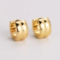 Polished gold stainless steel wide hoop earrings with center groove on white background - 7mm*13mm / Gold