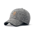 Herren Wollmix Baseballkappe grau kariert mit Ohrenschutz und Leder-Schirm für Winter - Gebrochenes Weiß