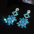 Luxurious royal blue water drop tassel earrings with sparkling sunburst crystal petals - 55# Gold Royal Blue Sunflower Luxury Style