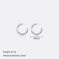 Minimalistische 25mm silberne C-förmige Creolen aus Edelstahl mit poliertem Finish - 25mm Stahlfarbe