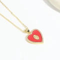 Classic gold heart necklace featuring red enamel and Virgin Mary relief with zircons - Red Enamel Virgin Mary Heart