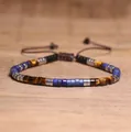 Adjustable woven tiger eye and lapis lazuli beaded bracelet with natural stones - 103 Lapis Lazuli
