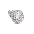 Detailed view of silver square earring with central round crystal and screw back - Square Halo Silver Tone (EGD0940)