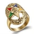 Anello in acciaio dorato con stella a cinque punte colorata in smalto Eastern Star - US 7 / Oro