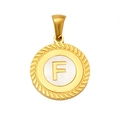 Golden round pendant with letter F inlay and white shell detail on braided frame - Letter F(S-P005-F)