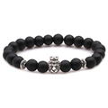 Matte black beaded bracelet for men featuring a detailed silver lion head crown charm - Matte Black With Small Silver Lion