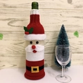 Housse de bouteille de vin Père Noël en tricot avec décorations de fête sur bois - Père Noël