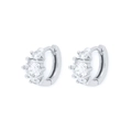 Silver geometric hoop earrings with three micro-set zircon stones on a white background - Silver