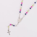 French style colorful pearl rosary necklace with metal cross and holy medal pendants - Steel Mixed Color 1