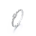 Minimalist silver chain link open ring featuring sparkling micro-pave zircon crystals - G073 Geometric Chain Style / White Gold