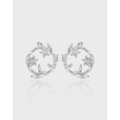 Elegant S925 sterling silver wreath earrings with vine design and sparkling crystals - 925 Silver / Platinum Color (With Silver Backs)