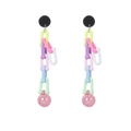 Colorful acrylic link drop earrings with heart accents and a glittery pink sphere charm - Multicolor Spliced Chain