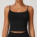 Slim fit black athletic yoga tank top with thin shoulder straps and round neckline - XL / Premium Black