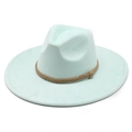 Detail eines hellblauen Fedora-Hutes mit braunem Flechtband und Wildleder-Struktur - M(56-59CM) / Minzgrün (Wildlederimitat)