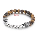 Brown tiger eye beads mixed with silver stainless steel Cuban chain and Buddha heads - Tiger Eye Silver Chain Buddha Style (KB69728-BD)