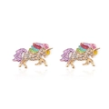 Orecchini a perno unicorno dorati con smalto colorato e pavé di cristalli lucenti - Gold Unicorn Earrings (10994)
