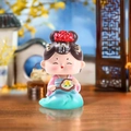 Ancient style doll ornament featuring a pink and blue hanfu outfit with floral fan detail - Lady With Fan (Cute)