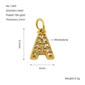 18k gold plated stainless steel letter A pendant with sparkling rhinestones 9.5mm size - Letter A
