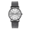 Minimalist quartz watch with silver mesh strap and black case for men and women - Black Case White Dial