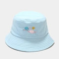 Detailed embroidery of colorful planets and stars on a light blue cotton bucket hat - M (56-58cm) / Light Blue