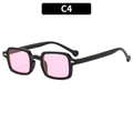 Retro black square sunglasses featuring transparent pink lenses and gold hinge accents - Black Frame Pink Lens (C4)