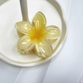 Elegante molletta per capelli a fiore di frangipane giallo in resina traslucida lucida - 8cm / Giallo Sfumato