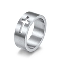 Brushed stainless steel ring with a hollowed-out cross design in silver finish - Size 7 / Steel Color Male Style