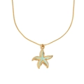 Collana in acciaio inossidabile placcata oro 18K con ciondolo a stella marina - Oro-Azzurro
