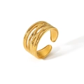French vintage style irregular layered 18k gold plated stainless steel ring 10mm wide - Multilayer Cross Weave Style (HF-J1267)