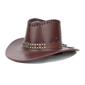 Klassieke donkerbruine western cowboyhoed van imitatieleer met brede rand en klinknagels - Bordeauxrood
