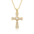 Macro shot of gold cross necklace pendant with micro-inlaid stones and elegant reflection - Classic Round Rhinestone Cross (B238)