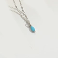Sky blue elliptical turquoise pendant with elegant polished silver chain necklace - Blue (Silver)