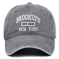 Vintage dark gray Brooklyn embroidered cotton baseball cap with 3D white lettering - Gray