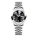 Poedagar business watch in silver stainless steel with a black dial and dual date display - Silver Case Black Dial