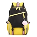 School backpack in contrast yellow and black with sport strap and plush pendant - Yellow