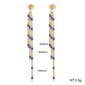 Gold stainless steel tassel earrings with purple resin beads and layered chain fringe - Gold-Grape Purple