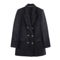 Dames blazer met dubbele rij knopen in zwart tweed met metallic garen en gouden knopen - XS / Zwart