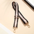 Adjustable wide bag strap with black white and gold stripes and golden metal hooks - Black and Gold (Gold Buckle)