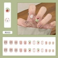Rosa Press-on-Nägel mit Welpen- und Blumengraffiti im 24-teiligen Set Modell R933 - R933 Kindliche Blume (Kleber-Stil)