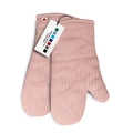 Thick silicone oven mitts in rose pink with non-slip texture and cotton cuffs - Single Piece / Pink