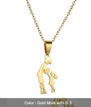 Collier doré en acier inoxydable avec pendentif mère et fille tenant un petit cœur - Maman + 3 Filles / Or