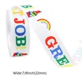 7/8 inch white grosgrain ribbon with colorful school theme prints for DIY gift wrapping - No.4 White GREAT JOB Rainbow Book