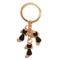 Portachiavi alla moda oro rosa con tre ciondoli a forma di gatto in smalto nero - Nero (3 Ciondoli Gatto)